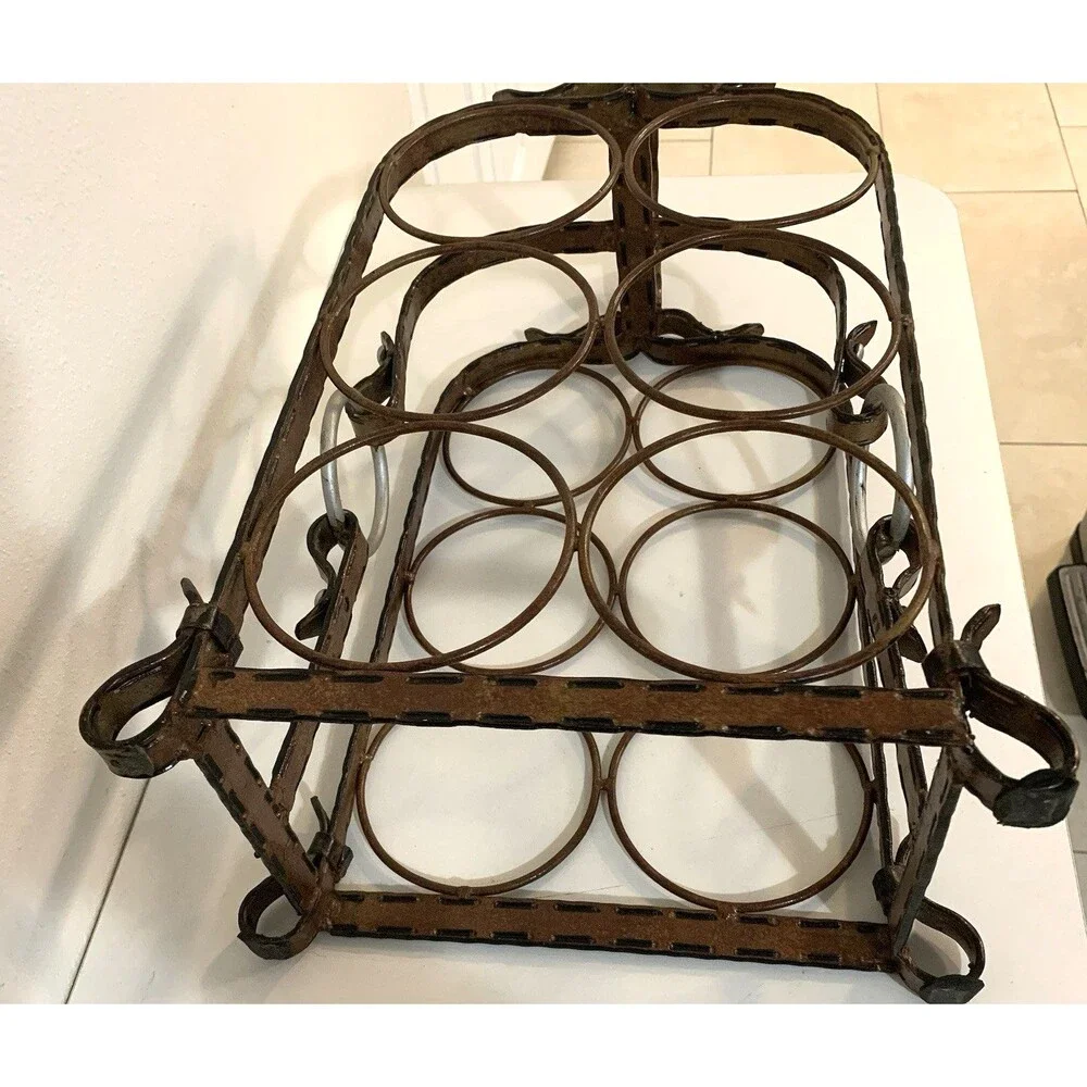 Mid-Century Modern Wine Rack French Wrought Iron 6 Bottle Capacity 1950s-1970s